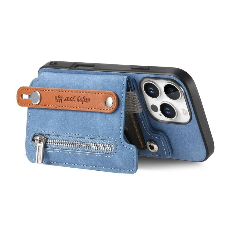 For iPhone 16 Pro Max Case Zipper Card Holder Leather+TPU+PC Phone Cover 2-in-1 Magnetic Detachable