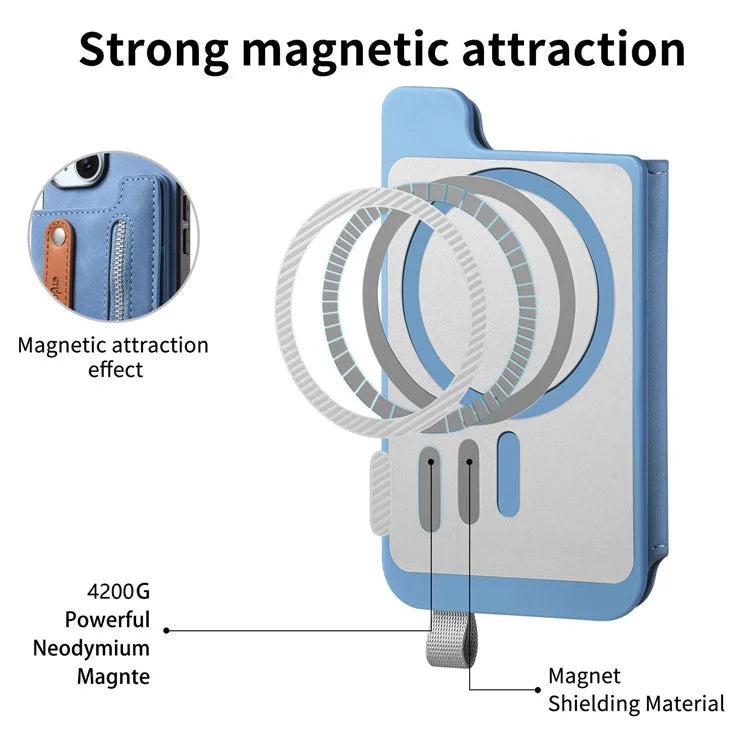 For iPhone 16 Pro Max Case Zipper Card Holder Leather+TPU+PC Phone Cover 2-in-1 Magnetic Detachable