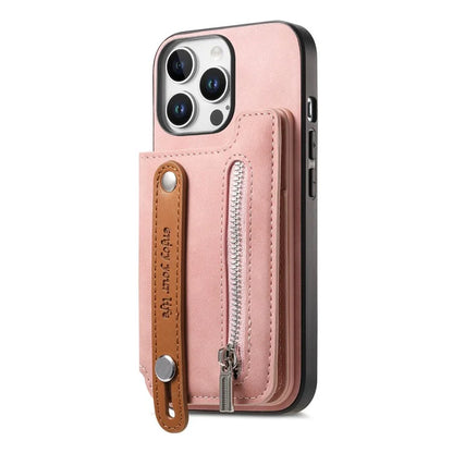 For iPhone 16 Pro Max Case Zipper Card Holder Leather+TPU+PC Phone Cover 2-in-1 Magnetic Detachable