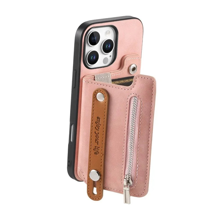 For iPhone 16 Pro Max Case Zipper Card Holder Leather+TPU+PC Phone Cover 2-in-1 Magnetic Detachable