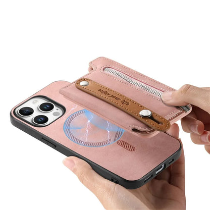 For iPhone 16 Pro Max Case Zipper Card Holder Leather+TPU+PC Phone Cover 2-in-1 Magnetic Detachable