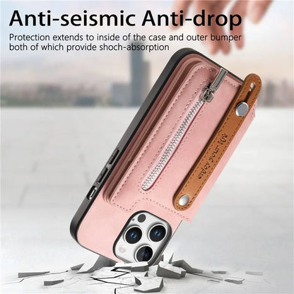For iPhone 16 Pro Max Case Zipper Card Holder Leather+TPU+PC Phone Cover 2-in-1 Magnetic Detachable