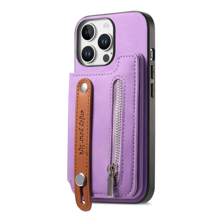 For iPhone 16 Pro Max Case Zipper Card Holder Leather+TPU+PC Phone Cover 2-in-1 Magnetic Detachable