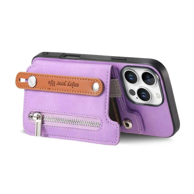 For iPhone 16 Pro Max Case Zipper Card Holder Leather+TPU+PC Phone Cover 2-in-1 Magnetic Detachable
