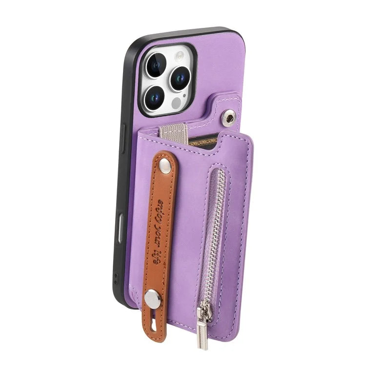 For iPhone 16 Pro Max Case Zipper Card Holder Leather+TPU+PC Phone Cover 2-in-1 Magnetic Detachable