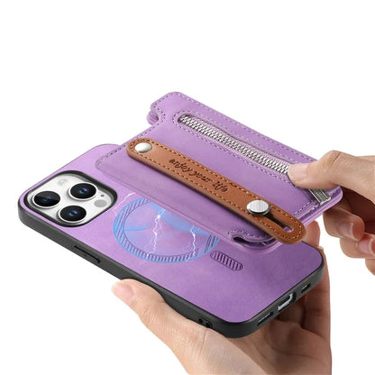 For iPhone 16 Pro Max Case Zipper Card Holder Leather+TPU+PC Phone Cover 2-in-1 Magnetic Detachable