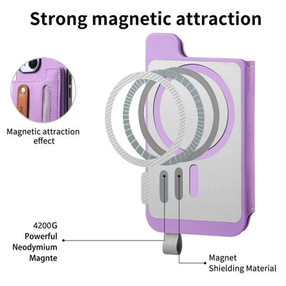 For iPhone 16 Pro Max Case Zipper Card Holder Leather+TPU+PC Phone Cover 2-in-1 Magnetic Detachable