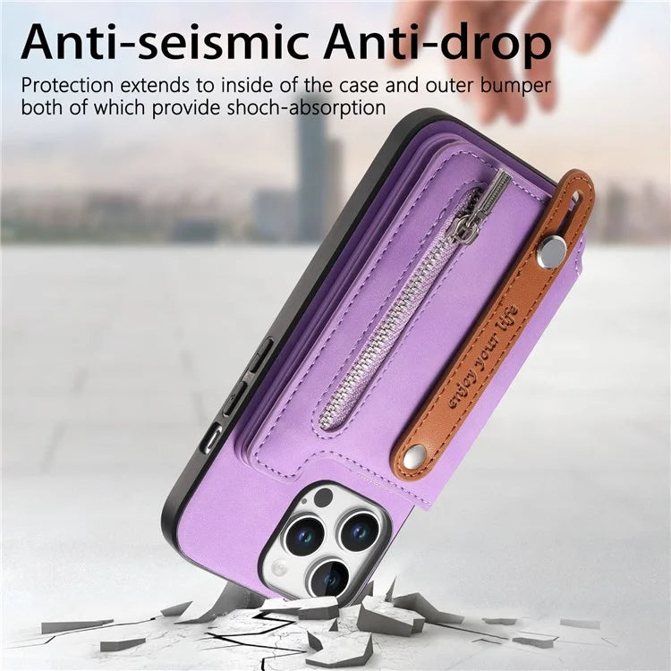 For iPhone 16 Pro Max Case Zipper Card Holder Leather+TPU+PC Phone Cover 2-in-1 Magnetic Detachable