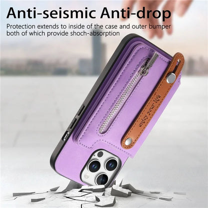 For iPhone 16 Pro Max Case Zipper Card Holder Leather+TPU+PC Phone Cover 2-in-1 Magnetic Detachable