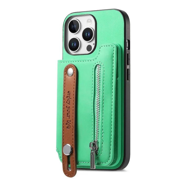 For iPhone 16 Pro Max Case Zipper Card Holder Leather+TPU+PC Phone Cover 2-in-1 Magnetic Detachable