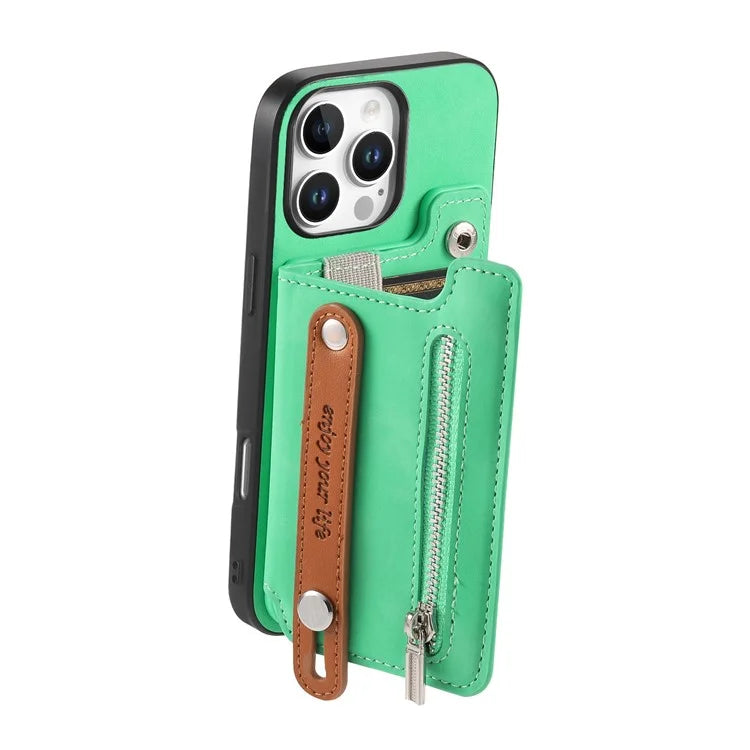 For iPhone 16 Pro Max Case Zipper Card Holder Leather+TPU+PC Phone Cover 2-in-1 Magnetic Detachable