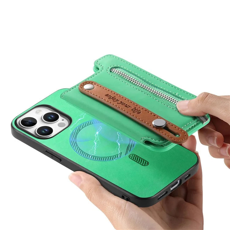 For iPhone 16 Pro Max Case Zipper Card Holder Leather+TPU+PC Phone Cover 2-in-1 Magnetic Detachable