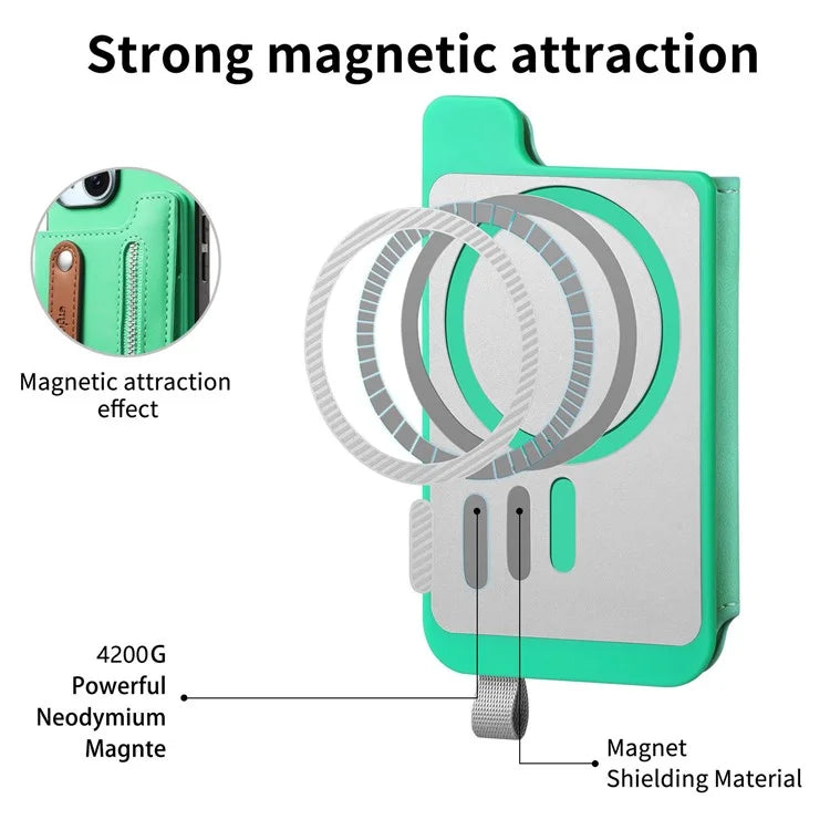 For iPhone 16 Pro Max Case Zipper Card Holder Leather+TPU+PC Phone Cover 2-in-1 Magnetic Detachable