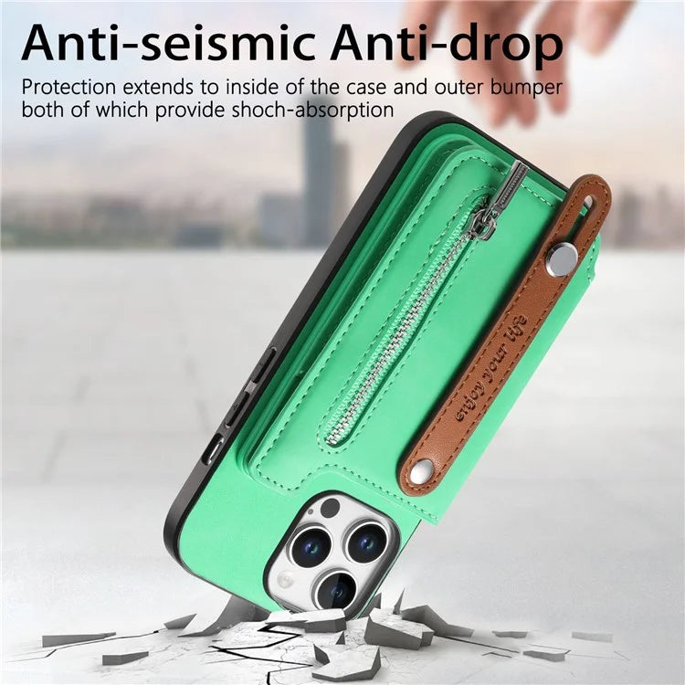 For iPhone 16 Pro Max Case Zipper Card Holder Leather+TPU+PC Phone Cover 2-in-1 Magnetic Detachable