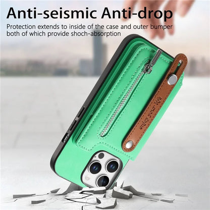 For iPhone 16 Pro Max Case Zipper Card Holder Leather+TPU+PC Phone Cover 2-in-1 Magnetic Detachable
