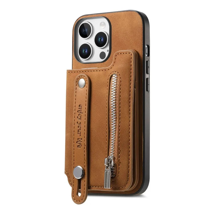 For iPhone 16 Pro Max Case Zipper Card Holder Leather+TPU+PC Phone Cover 2-in-1 Magnetic Detachable