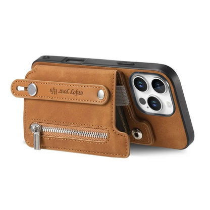 For iPhone 16 Pro Max Case Zipper Card Holder Leather+TPU+PC Phone Cover 2-in-1 Magnetic Detachable