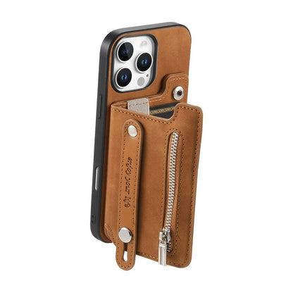 For iPhone 16 Pro Max Case Zipper Card Holder Leather+TPU+PC Phone Cover 2-in-1 Magnetic Detachable
