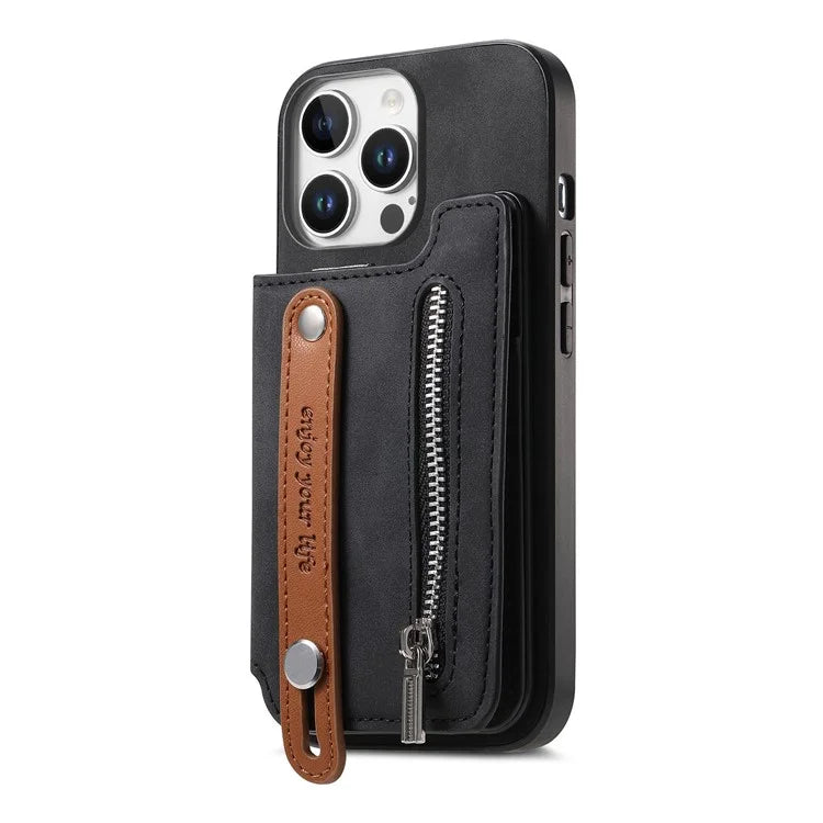 For iPhone 16 Pro Max Case Zipper Card Holder Leather+TPU+PC Phone Cover 2-in-1 Magnetic Detachable