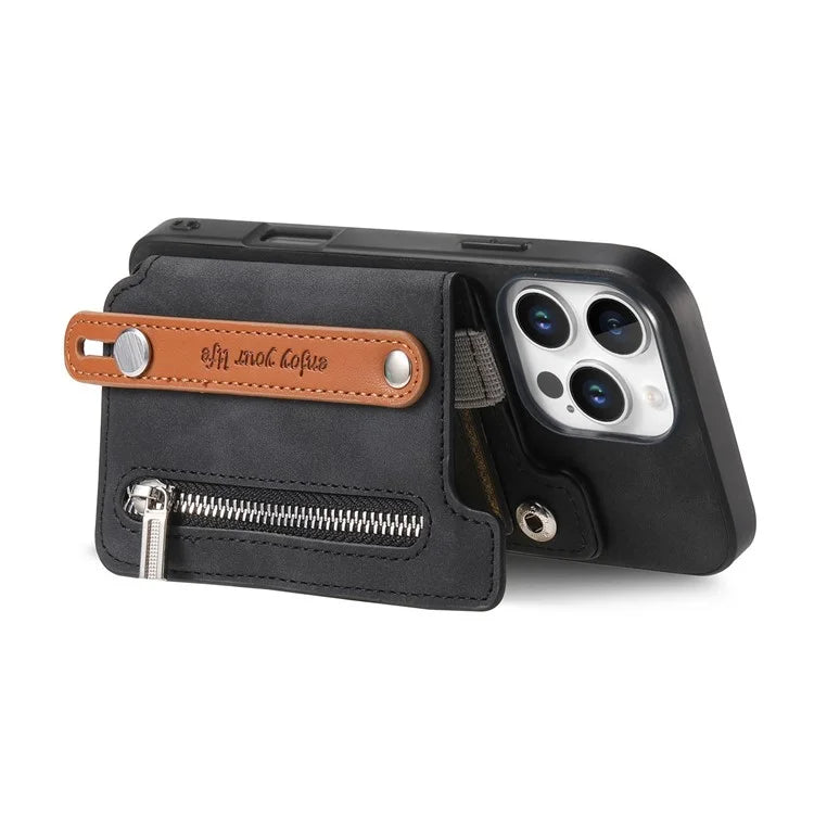 For iPhone 16 Pro Max Case Zipper Card Holder Leather+TPU+PC Phone Cover 2-in-1 Magnetic Detachable