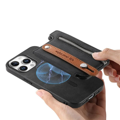 For iPhone 16 Pro Max Case Zipper Card Holder Leather+TPU+PC Phone Cover 2-in-1 Magnetic Detachable