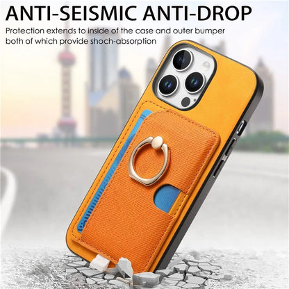 For iPhone 16 Pro Max Case Ring Kickstand Leather+TPU+PC Phone Cover Detachable 2-in-1 Card Holder