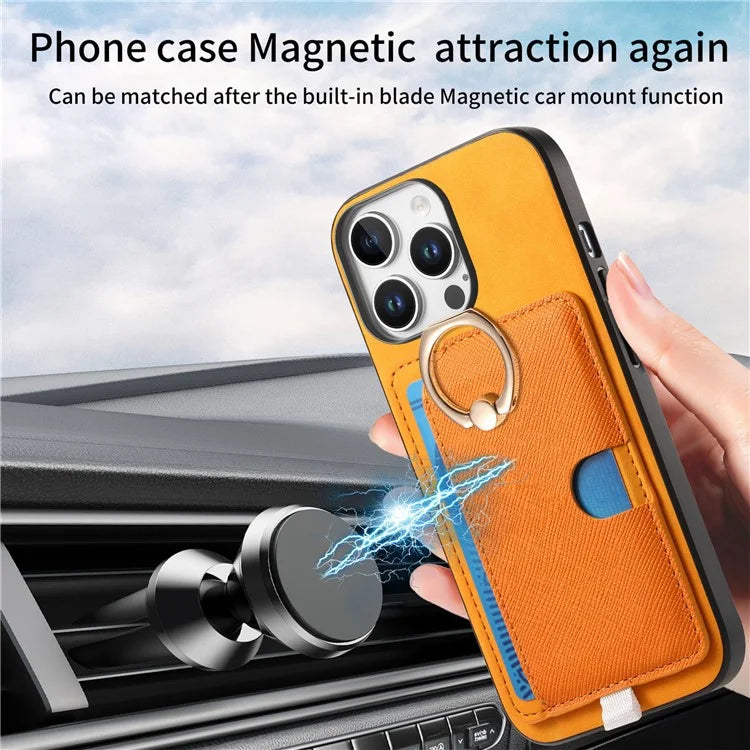 For iPhone 16 Pro Max Case Ring Kickstand Leather+TPU+PC Phone Cover Detachable 2-in-1 Card Holder