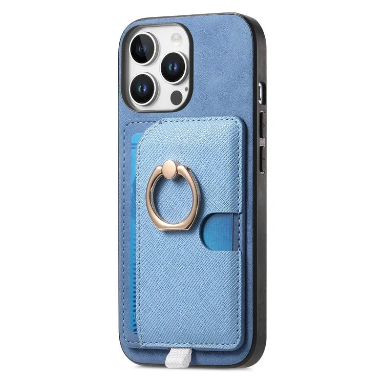 For iPhone 16 Pro Max Case Ring Kickstand Leather+TPU+PC Phone Cover Detachable 2-in-1 Card Holder