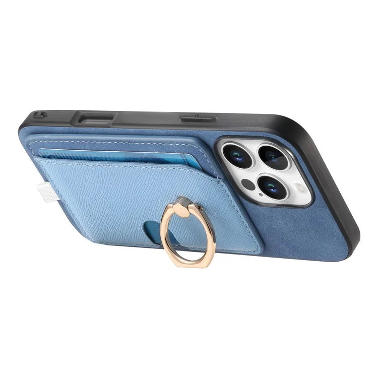 For iPhone 16 Pro Max Case Ring Kickstand Leather+TPU+PC Phone Cover Detachable 2-in-1 Card Holder