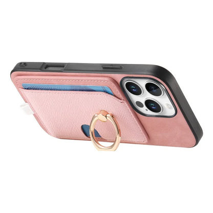 For iPhone 16 Pro Max Case Ring Kickstand Leather+TPU+PC Phone Cover Detachable 2-in-1 Card Holder