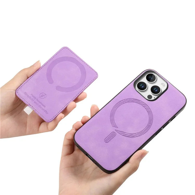 For iPhone 16 Pro Max Case Ring Kickstand Leather+TPU+PC Phone Cover Detachable 2-in-1 Card Holder