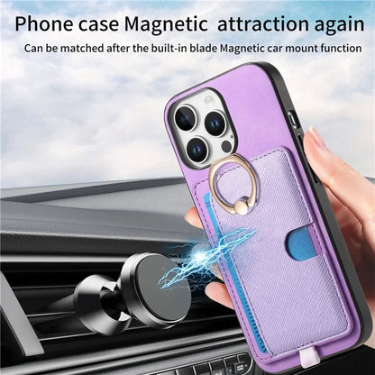For iPhone 16 Pro Max Case Ring Kickstand Leather+TPU+PC Phone Cover Detachable 2-in-1 Card Holder