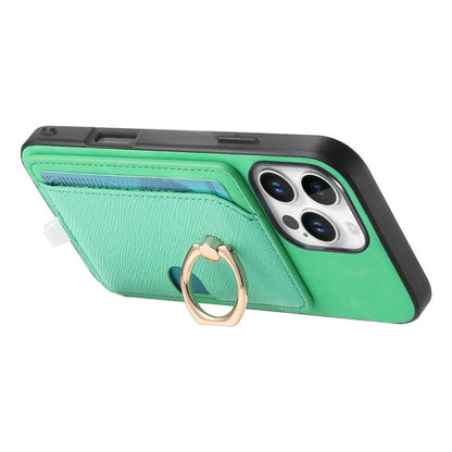 For iPhone 16 Pro Max Case Ring Kickstand Leather+TPU+PC Phone Cover Detachable 2-in-1 Card Holder