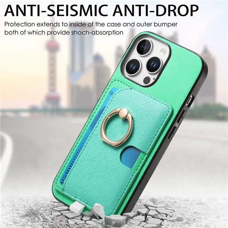 For iPhone 16 Pro Max Case Ring Kickstand Leather+TPU+PC Phone Cover Detachable 2-in-1 Card Holder