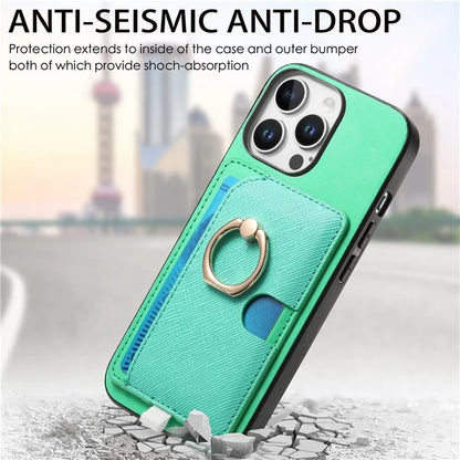 For iPhone 16 Pro Max Case Ring Kickstand Leather+TPU+PC Phone Cover Detachable 2-in-1 Card Holder