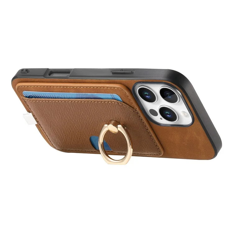 For iPhone 16 Pro Max Case Ring Kickstand Leather+TPU+PC Phone Cover Detachable 2-in-1 Card Holder