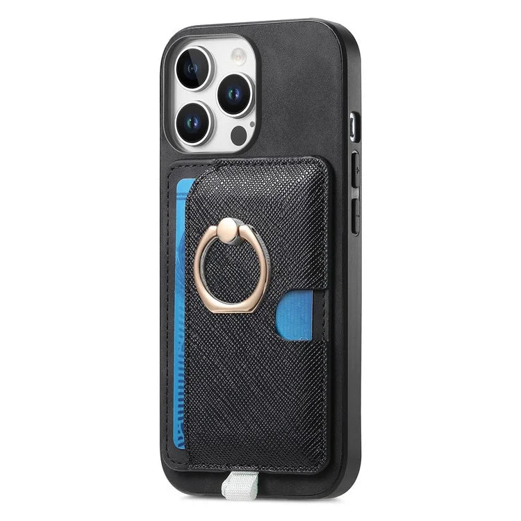 For iPhone 16 Pro Max Case Ring Kickstand Leather+TPU+PC Phone Cover Detachable 2-in-1 Card Holder