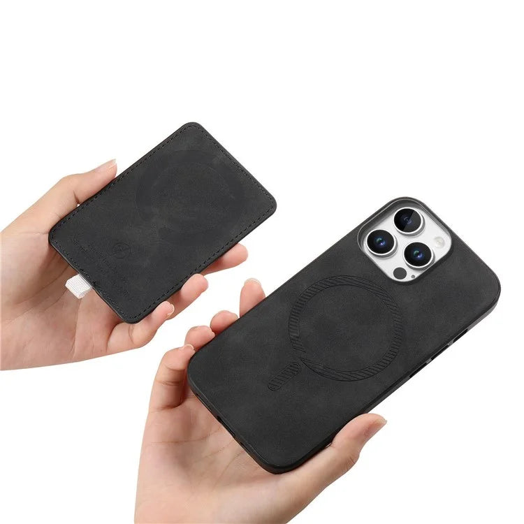 For iPhone 16 Pro Max Case Ring Kickstand Leather+TPU+PC Phone Cover Detachable 2-in-1 Card Holder