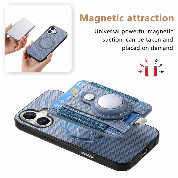 Holder for AirTag / iPhone 16 Case Detachable Card Holder Leather+TPU+PC Phone Cover