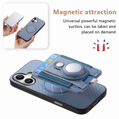 Holder for AirTag / iPhone 16 Case Detachable Card Holder Leather+TPU+PC Phone Cover
