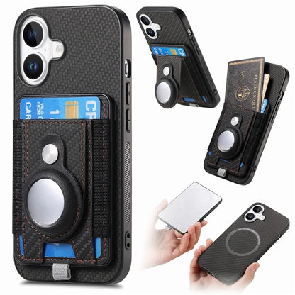 Holder for AirTag / iPhone 16 Case Detachable Card Holder Leather+TPU+PC Phone Cover