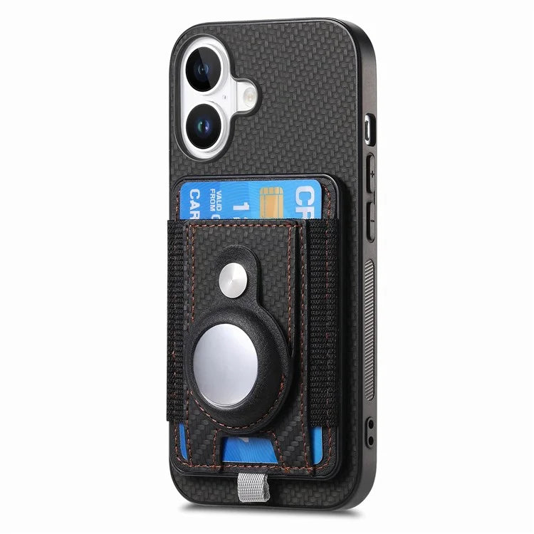 Holder for AirTag / iPhone 16 Case Detachable Card Holder Leather+TPU+PC Phone Cover