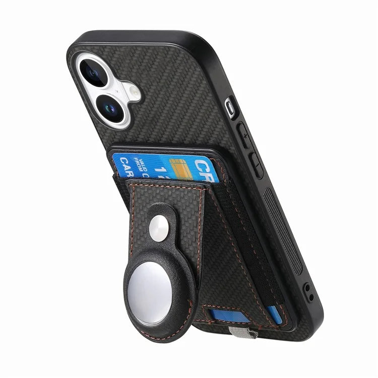Holder for AirTag / iPhone 16 Case Detachable Card Holder Leather+TPU+PC Phone Cover