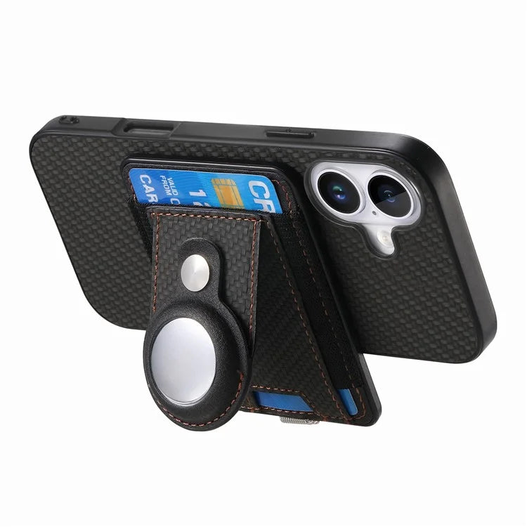 Holder for AirTag / iPhone 16 Case Detachable Card Holder Leather+TPU+PC Phone Cover