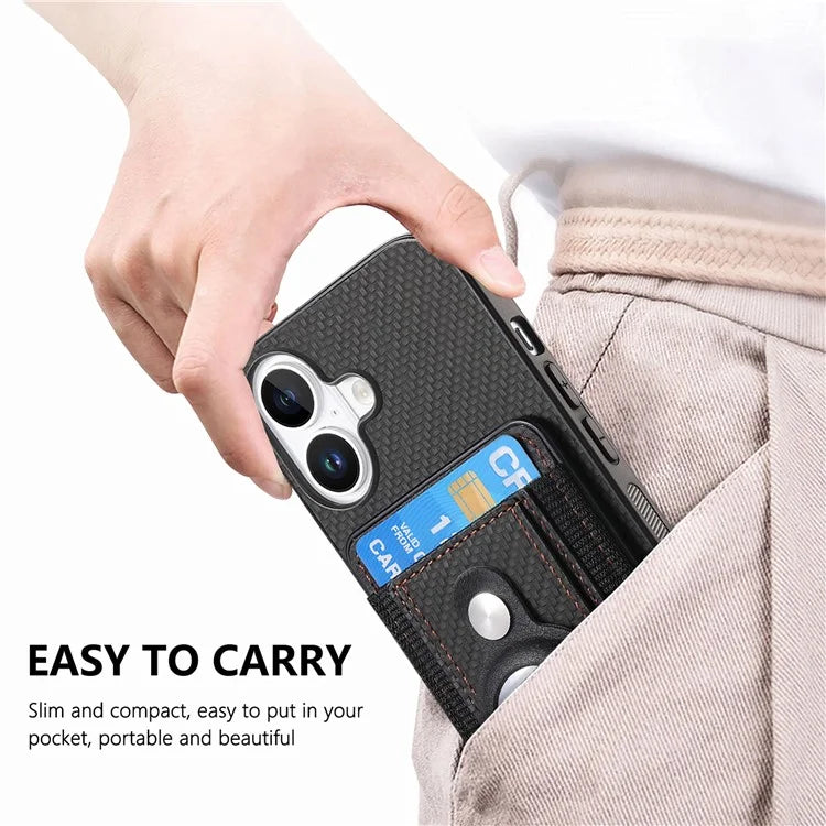 Holder for AirTag / iPhone 16 Case Detachable Card Holder Leather+TPU+PC Phone Cover