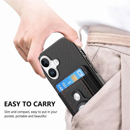 Holder for AirTag / iPhone 16 Case Detachable Card Holder Leather+TPU+PC Phone Cover