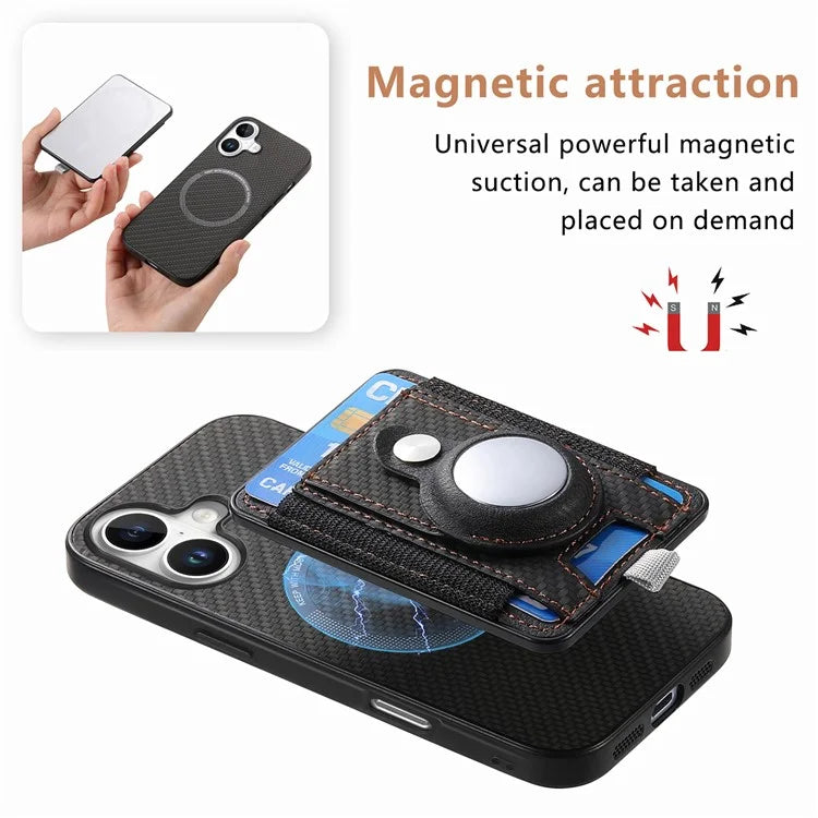 Holder for AirTag / iPhone 16 Case Detachable Card Holder Leather+TPU+PC Phone Cover