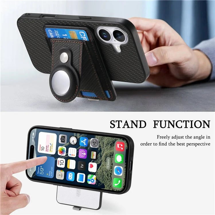 Holder for AirTag / iPhone 16 Case Detachable Card Holder Leather+TPU+PC Phone Cover