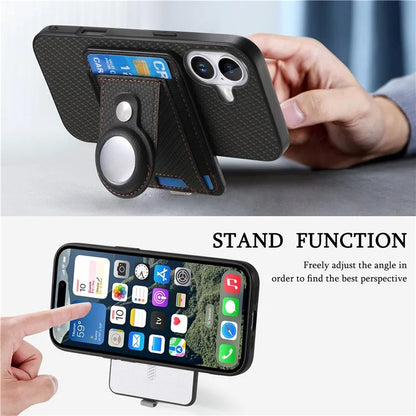 Holder for AirTag / iPhone 16 Case Detachable Card Holder Leather+TPU+PC Phone Cover