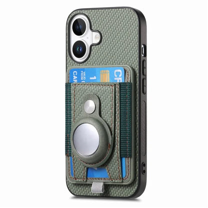 Holder for AirTag / iPhone 16 Case Detachable Card Holder Leather+TPU+PC Phone Cover